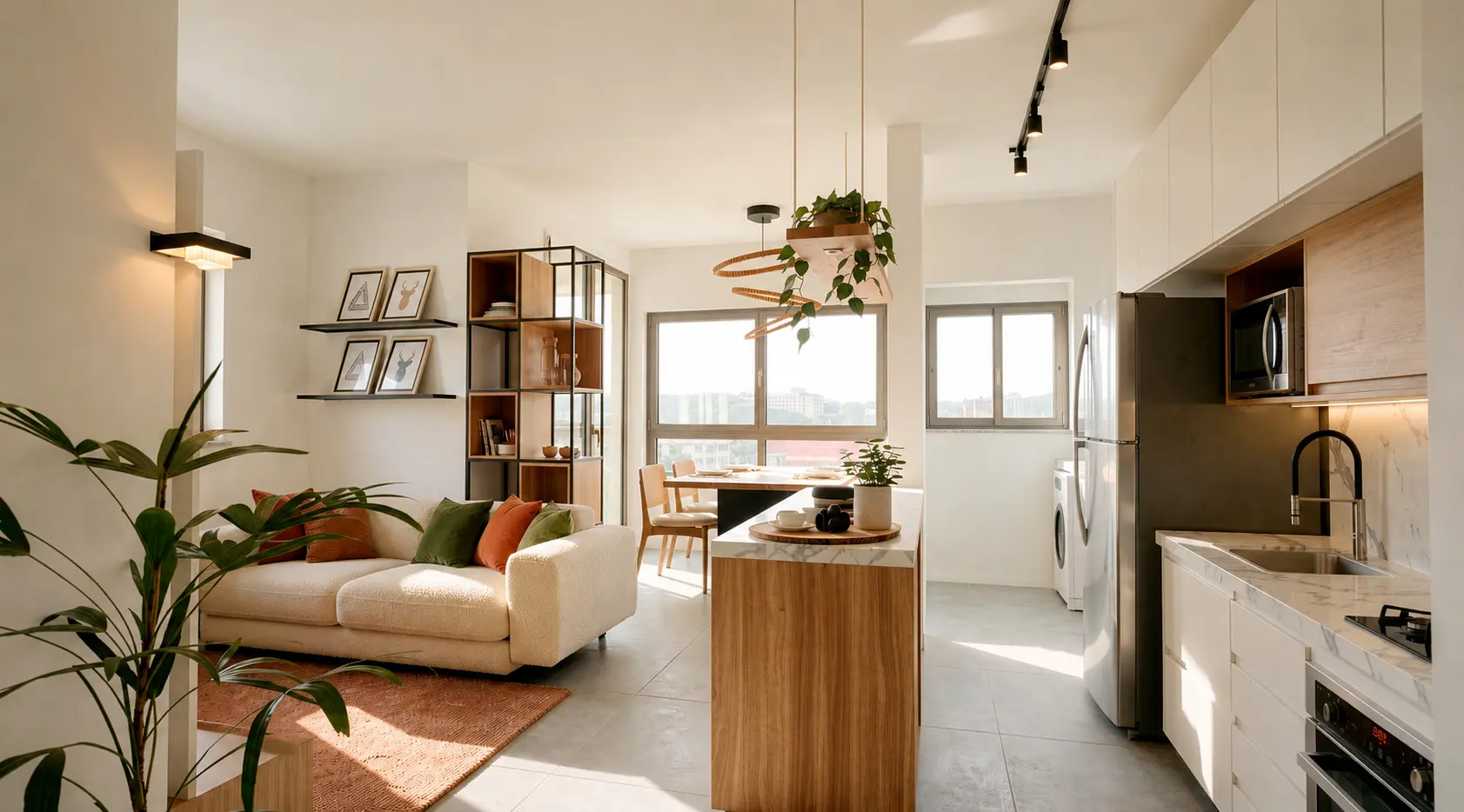 Living do apartamento com três dormitórios