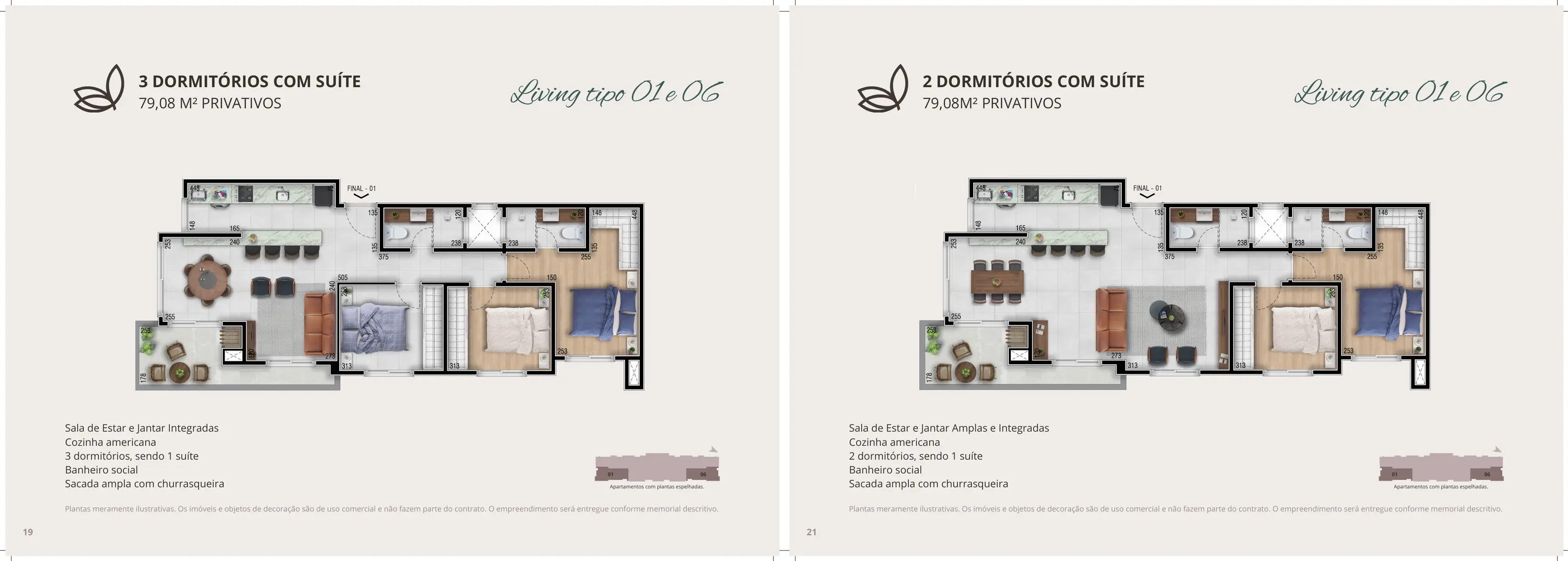 Plantas tipo 01/06 do Residencial Tannat