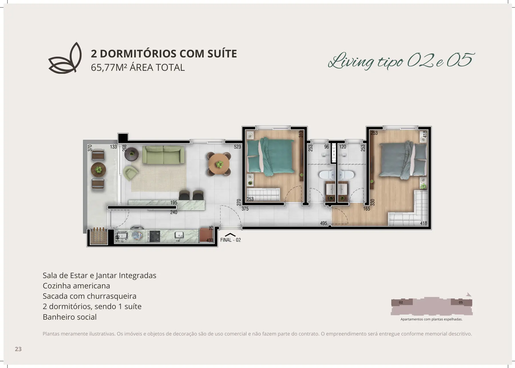 Planta tipo 02/05 do Residencial Tannat