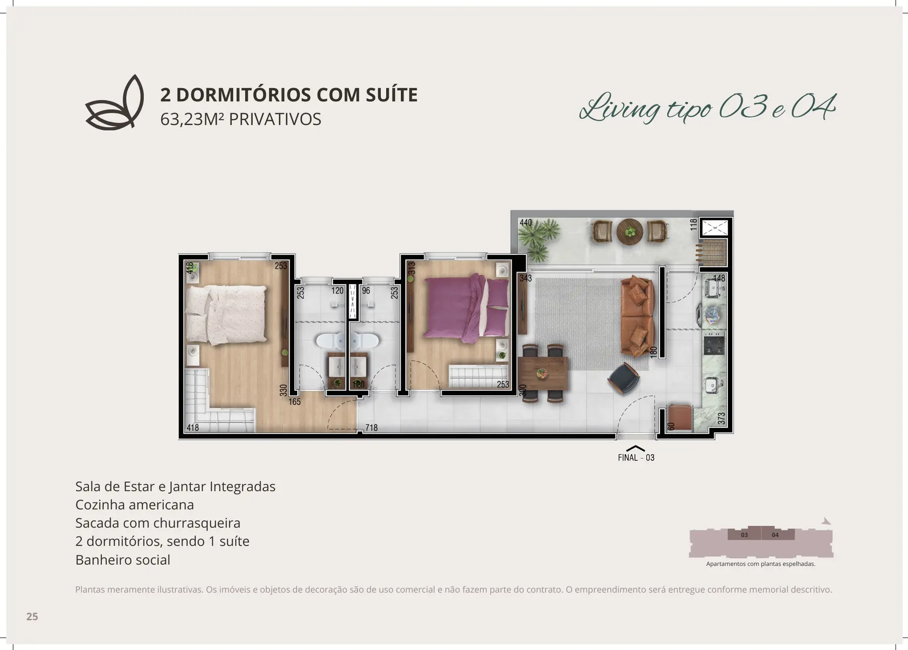 Planta tipo 03/04 do Residencial Tannat